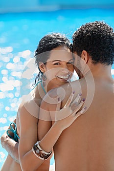 Young couple doing honeymoon in resort