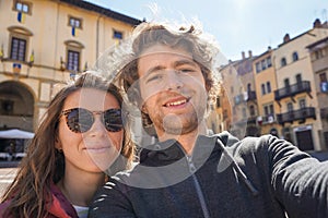 Young couple doing selfie. Travel