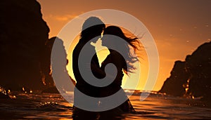 Young couple embracing in the sunset, pure love generated by AI