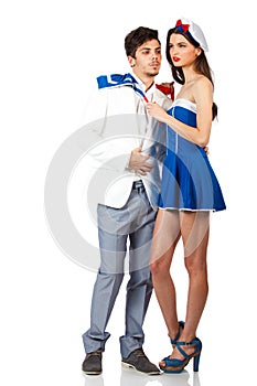 Young couple enjoy roleplay in sailor uniform
