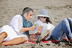 Young couple enjoying picnic on the beach