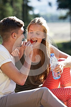 Young Couple Enjoying Picnic In Countryside