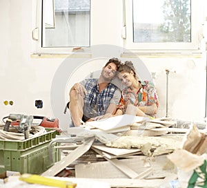 Young couple exhausted in DIY