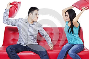 Young couple and expression angry