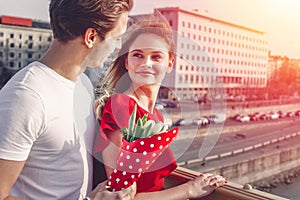 Young couple on first date in sunset