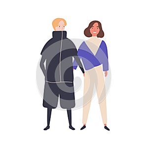 Young couple flat vector illustration. Happy teenagers, young girl and boy. Modern relationship, tenderness and liking