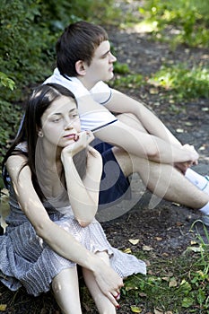 Young couple flirting in the park