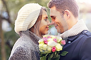 Young couple with flowers