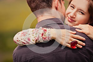 Young couple getting engaged