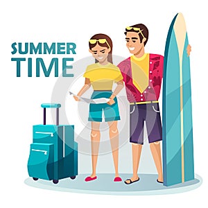 Young couple going on a summer trip