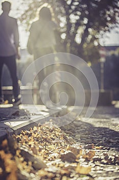 Young couple is going for a walk, autumn photo