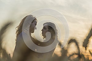 Young couple at grain field