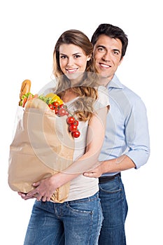 Young Couple With Grocery Bag