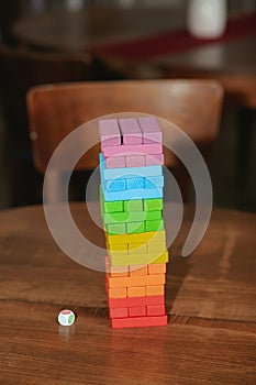 Wooden colored blocks of Jenga game.