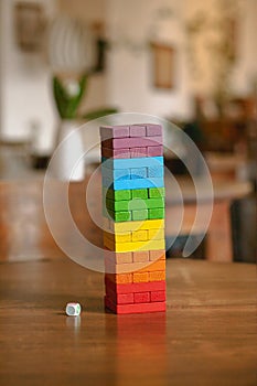 Wooden colored blocks of Jenga game.