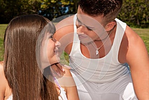 Young couple happy sitting love relationship