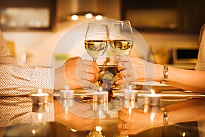 Young couple have romantic dinner with wine.