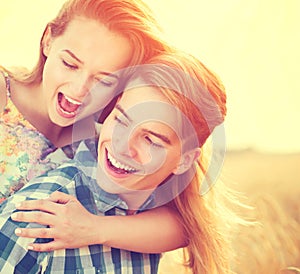 Young couple having fun outdoors