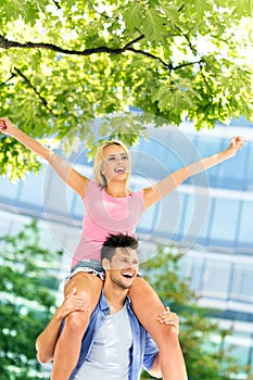 Young couple having fun outdoors
