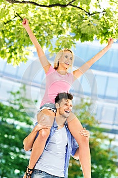 Young couple having fun outdoors