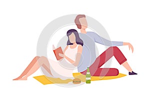 Young Couple Having Picnic in the Park, Man and Woman Relaxing Outdoors, Family Picnic, Summer Vacation, Outdoor Leisure