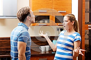 Young couple having quarrel in the kitchen