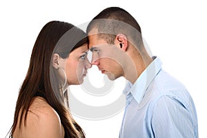 Young couple in head-to-head position isolated