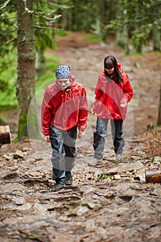 Young couple hiking in the highlands