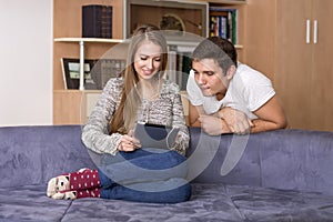 Young couple home entertainment