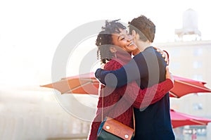 Young couple hugging outdoor