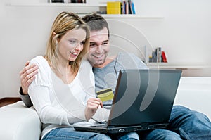 Young couple internet shopping