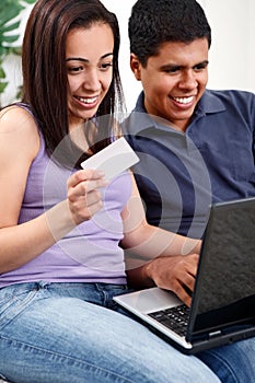Young couple internet shopping