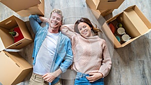 Young couple just moved into new apartment - Boyfriend and girlfriend moving in new home