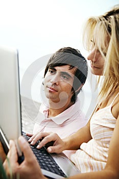 Young couple with laptop