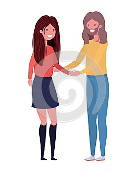Young couple with linked hands in white background