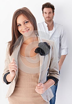 Young couple looking at camera