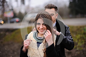 young couple in love having fun in the city