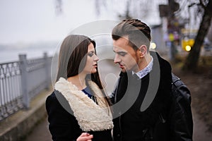 young couple in love having fun in the city