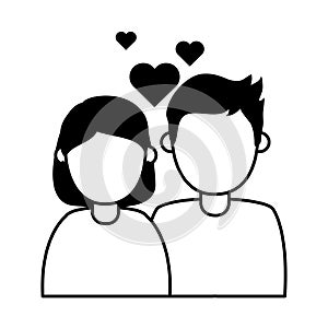 Young couple love hearts romantic affection relationship linear style icon