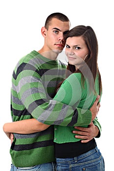 Young couple in love looking at camera isolated