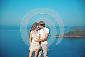 Young couple in love outdoor on the beach. Travel, vacation. Hap