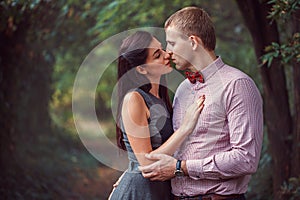 Young couple in love walks in nature