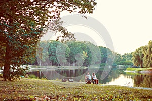 Young couple in love walks in nature