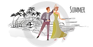 Young couple. Man and woman dancing ballroom dance on a tropical beach