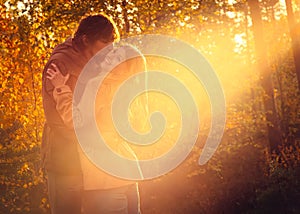 Young Couple Man and Woman Hugging in Love Romantic Outdoor