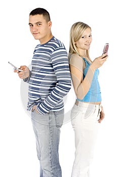 Young couple with mobile phones