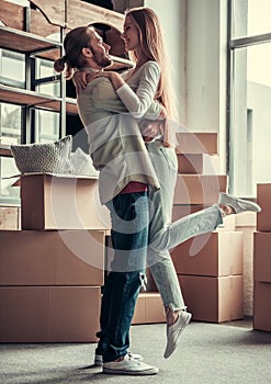 Young couple moving