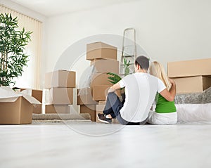 Young couple moving house