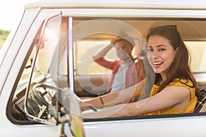 Young couple out on a road trip