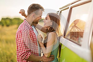 Young couple out on a road trip